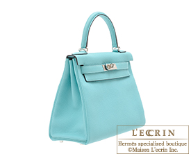 Hermes　Kelly bag 28　Blue atoll　Togo leather　Silver hardware