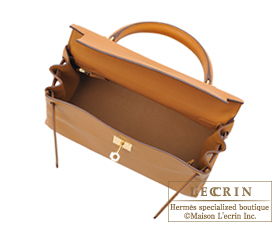 Hermes Kelly bag 28 Retourne Caramel Togo leather Gold hardware