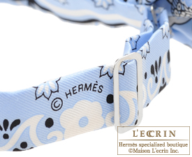 Hermes　Noeud Papillon　Fleurs et papillons de tissu　Blue Oxford/Black/White　Silk