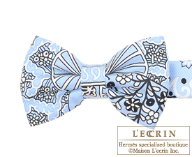 Hermes　Noeud Papillon　Fleurs et papillons de tissu　Blue Oxford/Black/White　Silk