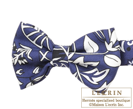 Hermes　Noeud Papillon　Fleurs et papillons de tissu　Marine/Black/White　Silk