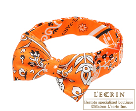 Hermes　Noeud Papillon　Fleurs et papillons de tissu　Orange/Black/White　Silk