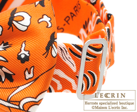 Hermes　Noeud Papillon　Fleurs et papillons de tissu　Orange/Black/White　Silk