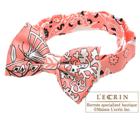 Hermes　Noeud Papillon　Fleurs et papillons de tissu　Rosemalabar/Black/White　Silk