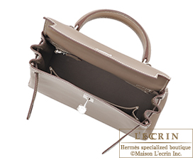 Hermes Kelly bag 25 Retourne Etoupe grey Swift leather Silver