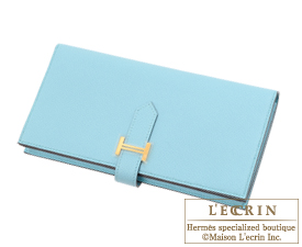 Hermes　Bearn Soufflet　Blue atoll　Epsom leather　Gold hardware