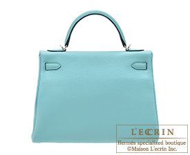 Hermes　Kelly bag 32　Blue atoll　Clemence leather　Silver hardware