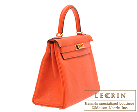 Hermes　Kelly bag 28　Orange poppy　Togo leather　Gold hardware