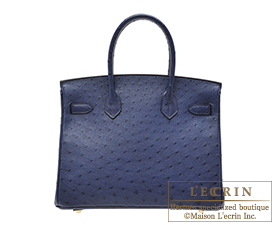 Hermes　Birkin bag 30　Blue iris　Ostrich leather　Gold hardware