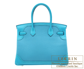 Hermes　Birkin Ghillies bag 30　Turquoise blue　Togo leather/Swift leather　Silver hardware