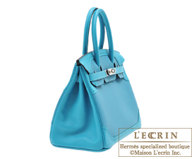 hermes birkin bag 25 turquoise blue swift leather silver hardware  