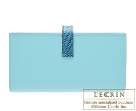 Hermes　Bearn Soufflet　Bi-color　Blue atoll/Blue petrole　Tadelakt leather/Lizard skin　Silver hardware