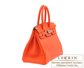 Hermes　Birkin bag 30　Orange poppy　Clemence leather　Silver hardware