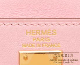 Hermes Kelly bag 25 Retourne Rose sakura Swift leather Gold