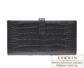 Hermes　Bearn bi-fold wallet　Black　Matt alligator　crocodile skin　Silver hardware