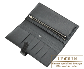 Hermes　Bearn bi-fold wallet　Black　Matt alligator　crocodile skin　Silver hardware