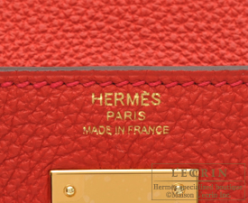 Hermes　Kelly bag 28　Vermillon　Togo leather　Gold hardware