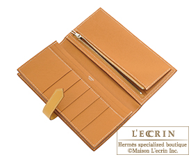 Hermes　Bearn Soufflet　Caramel/Paille　Epsom leather/Tadelakt leather　Silver hardware