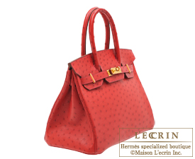 Hermes　Birkin bag 30　Rouge vif　Ostrich leather　Gold hardware