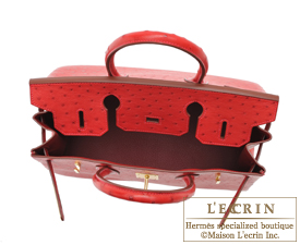 Hermes　Birkin bag 30　Rouge vif　Ostrich leather　Gold hardware