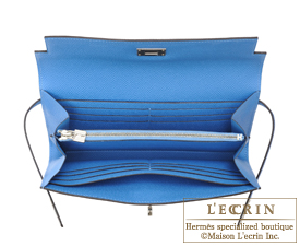 Hermes　Kelly wallet long　Blue paradise　Epsom leather　Silver hardware