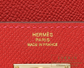 Hermes　Kelly wallet long　Rouge casaque　Epsom leather　Champagne gold hardware