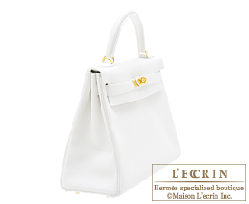 Hermes　Kelly bag 32　Retourne　White　Clemence leather　Gold hardware