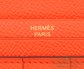 Hermes　Bearn Soufflet　Orange poppy　Epsom leather　Gold hardware