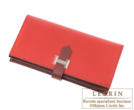 Hermes　Bearn Soufflet　Rouse casaque/Rouge H　Epsom leather　Silver hardware