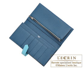 Hermes　Bearn Soufflet　Colvert/Blue atoll　Epsom leather/Tadelakt leather　Silver hardware