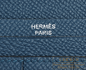 Hermes　Bearn Soufflet　Colvert/Blue atoll　Epsom leather/Tadelakt leather　Silver hardware
