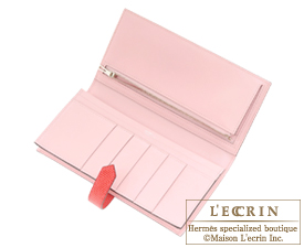 Hermes　Bearn Soufflet　Bi-color　Rose sakura/Bougainvillier　Tadelakt leather/Lizard skin　Silver hardware
