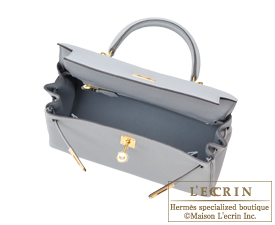 Hermes Kelly bag 25 Retourne Blue glacier Togo leather Gold hardware