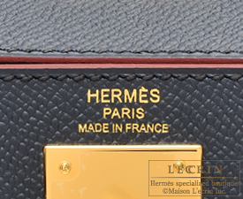 Hermes　Kelly bag 28　Blue indigo/Rouge H　Epsom leather　Gold hardware