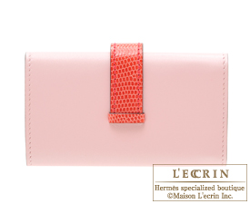 Hermes　Bearn Key case/4 key holder　Rose sakura/Bougainvillier　Tadelakt leather/Lizard skin　Silver hardware