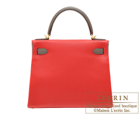 Hermes　Kelly bag 28　Rouge casaque/Etain　Epsom leather　Matt gold hardware
