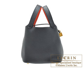 Hermes　Picotin Lock　Eclat bag PM　Blue indigo/Orange poppy　Clemence leather/Swift leather　Gold hardware