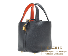 Hermes　Picotin Lock　Eclat bag 18/PM　Blue indigo/Orange poppy　Clemence leather/Swift leather　Gold hardware
