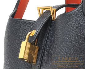 Hermes　Picotin Lock　Eclat bag 18/PM　Blue indigo/Orange poppy　Clemence leather/Swift leather　Gold hardware