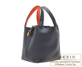 Hermes　Picotin Lock　Eclat bag MM　Blue indigo/Orange poppy　Clemence leather/Swift leather　Gold hardware