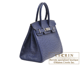 Hermes　Birkin bag 30　Blue iris　Ostrich leather　Silver hardware
