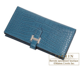 Hermes　Bearn Soufflet　spec12　Matt alligator crocodile skin　Silver hardware