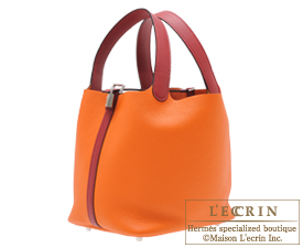 Hermes　Picotin Lock　Touch bag MM　Orange/Rouge grenat　Clemence leather/　Swift leather　Silver hardware
