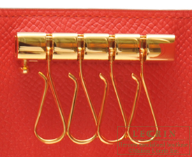 Hermes　Bearn Key case/4 key holder　Rouge tomate　Epsom leather　Gold hardware