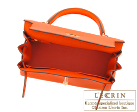 Hermes　Kelly bag 28　Orange poppy　Clemence leather　Gold hardware