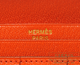 Hermes　Bearn Soufflet　Orange poppy　Alligator crocodile skin　Gold hardware