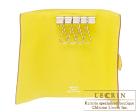 Hermes　Bearn Key case/4 key holder　Lime/Lime yellow　Chevre myzore goatskin　Silver hardware