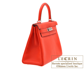Hermes　Kelly bag 28　Rouge tomate　Clemence leather　Silver hardware