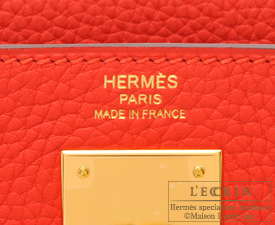 Hermes　Kelly bag 28　Rouge tomate　Clemence leather　Gold hardware
