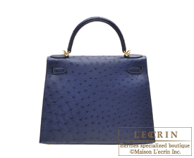 Hermes　Kelly bag 28　Blue iris　Ostrich leather　Gold hardware